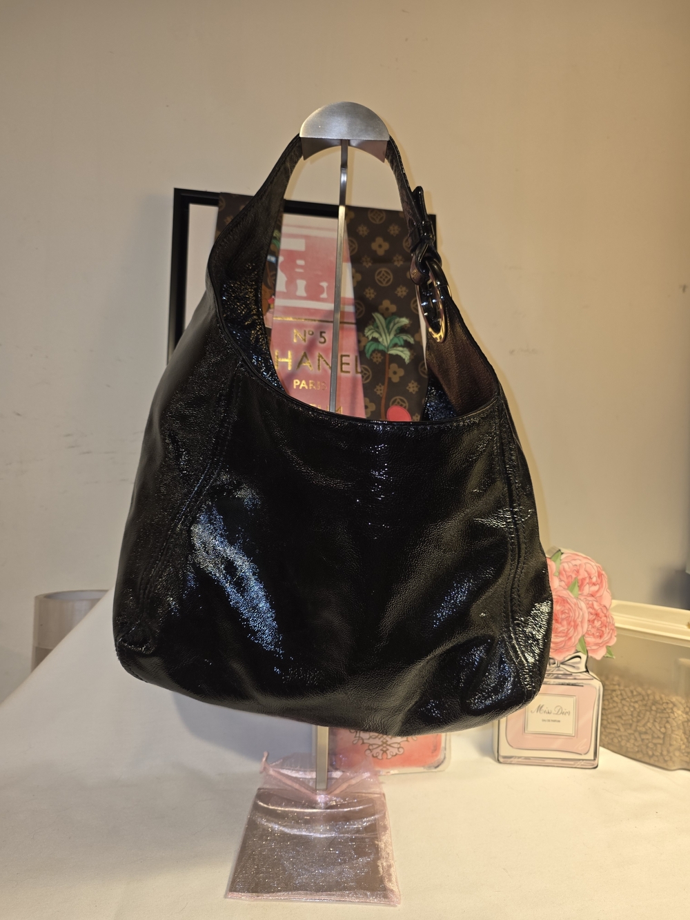 Michael Kors Black Patent Leather Shoulder Hobo - Picture 2 of 10